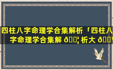 四柱八字命理学合集解析「四柱八字命理学合集解 🐦 析大 🐼 全」